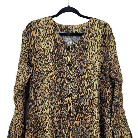 Jerry T Crinkle Stretch Handkerchief Midi Dress 2X Gold Black Leopard Witchy - Picture 6 of 13